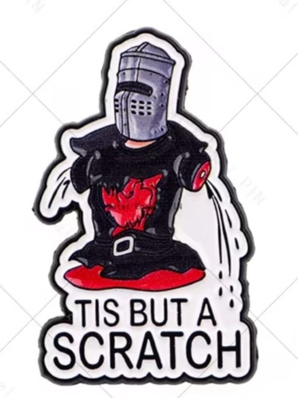 Medieval Knight Enamel Pin - 'Tis But A Scratch' - Black & Red NEW Hysterical